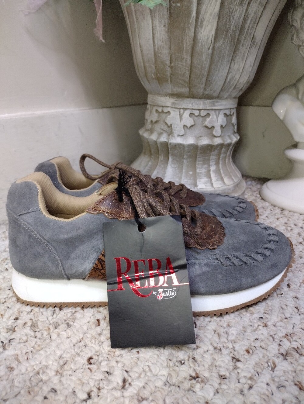 Reba By Justin Boots Runner Grey Boho/Western Style Suede & Leather Sneakers